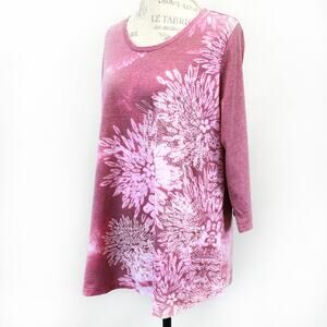 Ave Leisure Tunic Top Pink Floral Long Sleeve Casual Loungewear Size 14/16 Large